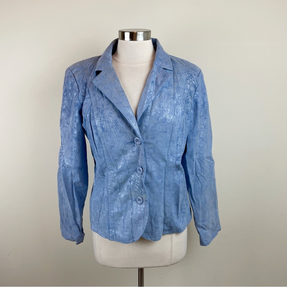 Bamboo Traders Blue Iridescent Button Front Blazer Jacket Women Medium
